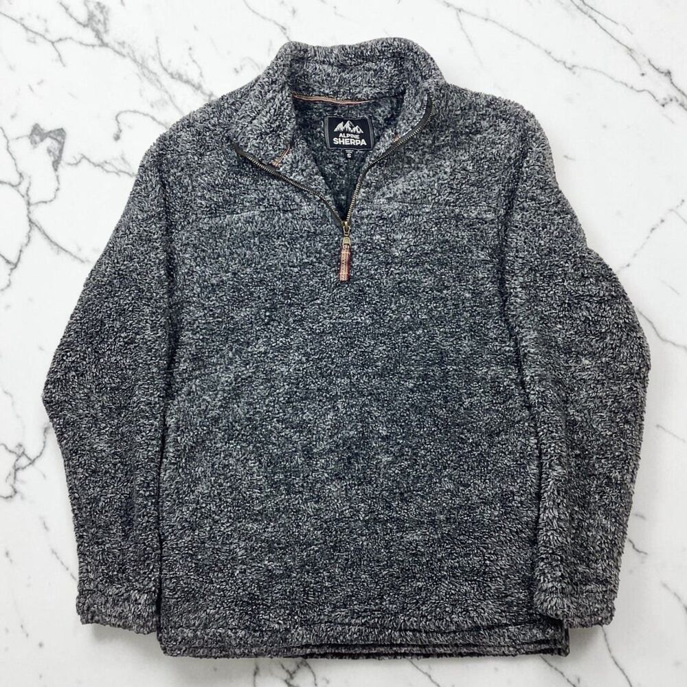 Alpine Sherpa Mens Grey Quarter Zip Fleece Pullover Sweater Size Small Winter